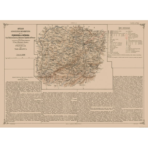 Historic Map - Salamanca Spain - Valverde 1880 - Vintage Wall Art
