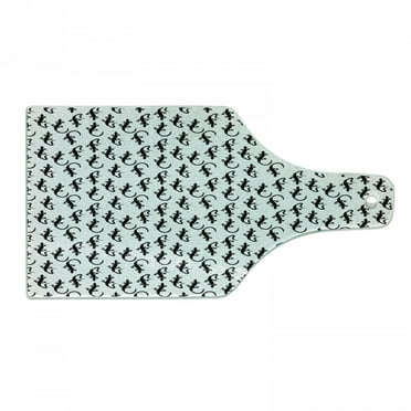Salamander Cutting Board, Monochrome Illustration of Repeating Crawling Wildlife Animal, Decorative Tempered Glass Cutting and Serving Board, in 3 Sizes, by Ambesonne