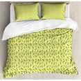 thumbnail image 1 of Salamander Duvet Cover Set, Continuous Minimalist Pattern of Hawaiian Flowers and Reptiles, Decorative 3 Piece Bedding Set with 2 Pillow Shams, Queen Size, Cadet Blue Pink and Yellow, by Ambesonne, 1 of 3