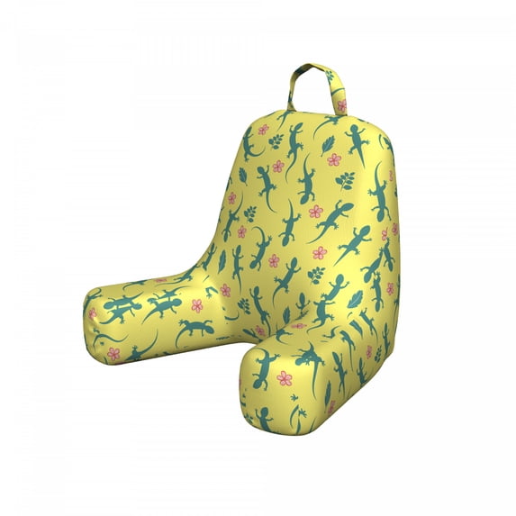 Salamander Reading Pillow Cover, Continuous Minimalist Pattern of Hawaiian Flowers and Reptiles, Unstuffed Printed Bed Rest Case from Soft Fabric, Small, Cadet Blue Pink and Yellow, by Ambesonne