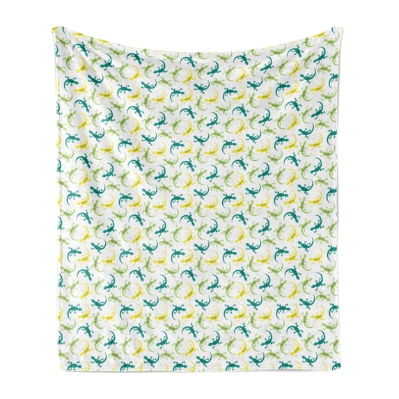 Salamander Soft Flannel Fleece Throw Blanket, Colorful and Fun Composition of Reptiles, Cozy Plush for Indoor and Outdoor Use, 60" x 80", White Multicolor, by Ambesonne