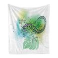 thumbnail image 1 of Salamander Soft Flannel Fleece Throw Blanket, Dark Grey Outline of a Lizard on Nature Tones Botanical Exotic Art, Cozy Plush for Indoor and Outdoor Use, 50" x 70", White and Multicolor, by Ambesonne, 1 of 5