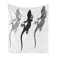 thumbnail image 1 of Salamander Soft Flannel Fleece Throw Blanket, Differently Styled 3 Chameleons Monochrome and with Polka Dots, Cozy Plush for Indoor and Outdoor Use, 50" x 60", Charcoal Grey and White, by Ambesonne, 1 of 5
