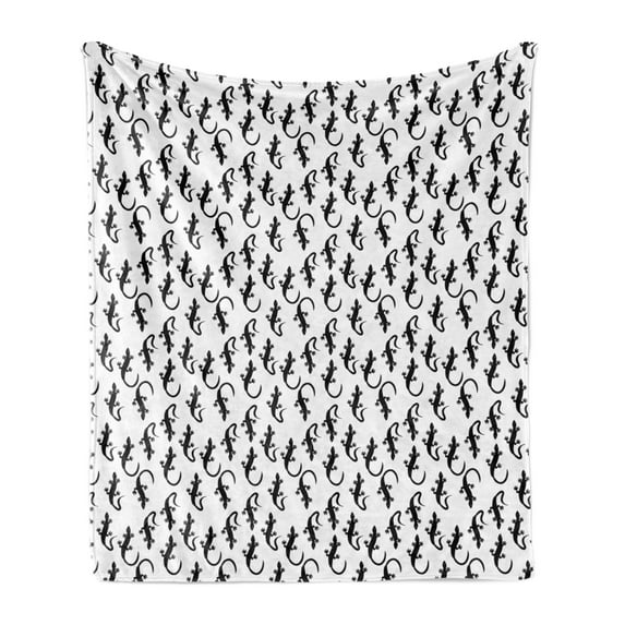 Salamander Soft Flannel Fleece Throw Blanket, Monochrome Illustration of Repeating Crawling Wildlife Animal, Cozy Plush for Indoor and Outdoor Use, 70" x 90", Charcoal Grey White, by Ambesonne