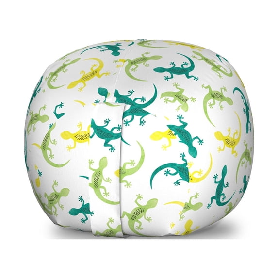 Salamander Storage Toy Bag Chair, Colorful and Fun Composition of Reptiles, Stuffed Animal Organizer Washable Bag, Large Size, White Multicolor, by Ambesonne