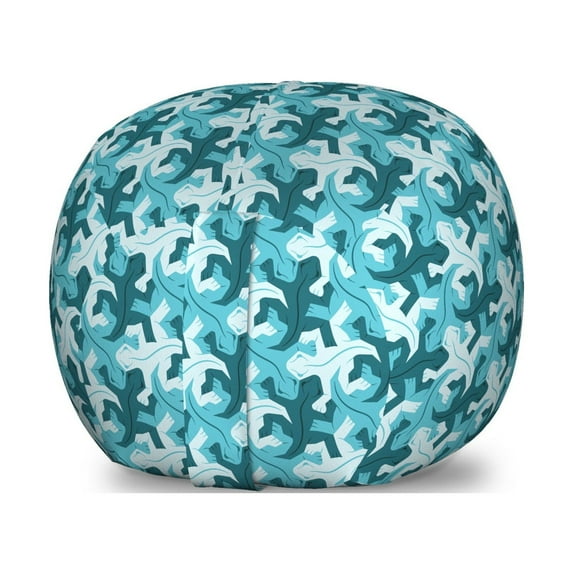 Salamander Storage Toy Bag Chair, Monochromatic Design of Reptile Animal Forms Repetitive Design, Stuffed Animal Organizer Washable Bag, Small Size, Petrol Blue and Sky Blue, by Ambesonne