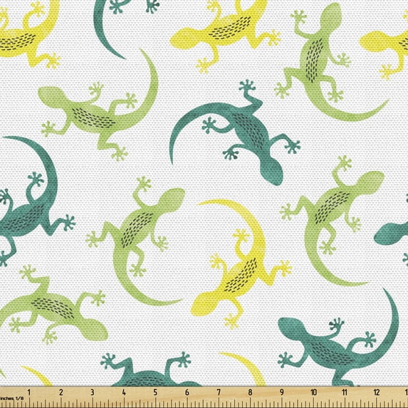 Ambesonne Salamander Fabric by the Yard Upholstery, Fun Colorful Composition, 3 Yards, White Multicolor