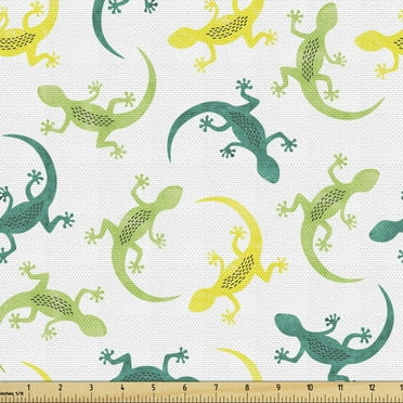 Salamander Upholstery Fabric by the Yard, Colorful and Fun Composition of Reptiles, Decorative Fabric for DIY and Home Accents, 5 Yards, White Multicolor by Ambesonne