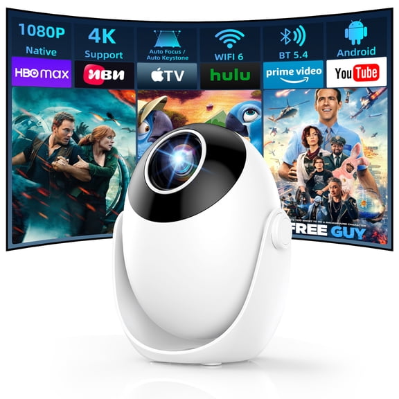 Salange Smart Projector with WiFi and Bluetooth 5.4, 1080P 4K Supported,Auto Focus Keystone, Built-in Apps, Short Throw for Home Indoor Outdoor