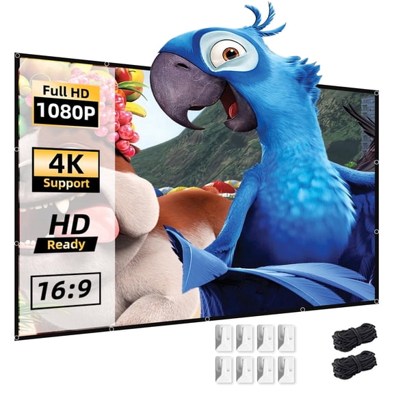 Salange 120" Portable 16:9 Wall-Mounted Projection Screen, Movie Indoor/Outdoor Foldable Anti-Crease Projector Screen,White