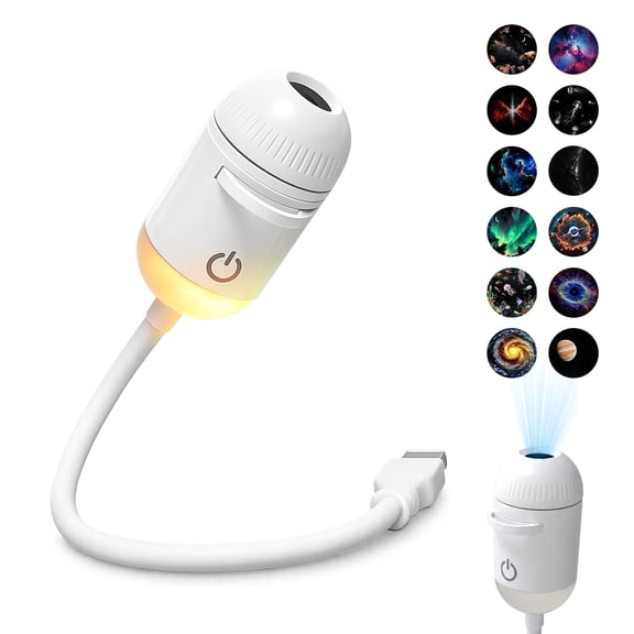 Salange 2-in-1 Galaxy Projector Night Light,USB Power Light with 12 Sliding Projection Films,Adjustable Brightness 360° Rotating Design for Car and Home Decoration