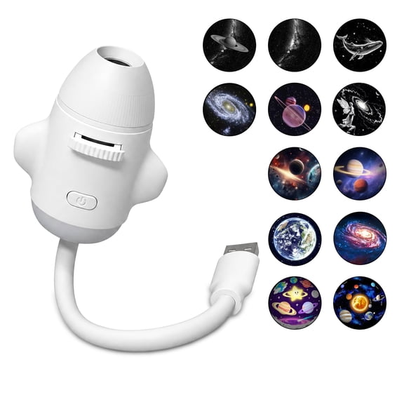 Salange 2-in-1 Projection Night Light,USB Rockets Projector Lamp with 12 HD Sliding Films, 360 Rotating Design for Home Decoration,White