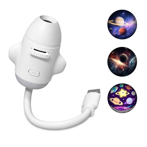 Salange 2-in-1 Projection Night Light,USB Rockets Projector Lamp with 3 HD Sliding Films, 360° Rotating Design for Home Decoration,White