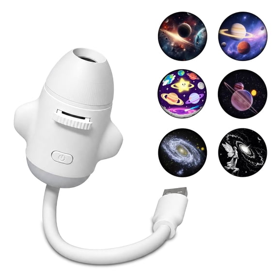 Salange 2-in-1 Projection Night Light,USB Rockets Projector Lamp with 6 HD Sliding Films, 360° Rotating Design for Home Decoration,White