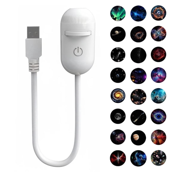 Salange 2-in-1 USB Projector Night Light with 24 Sliding Projection Films, Adjustable Brightness 360° Rotating Design for Car and Home Decoration,White