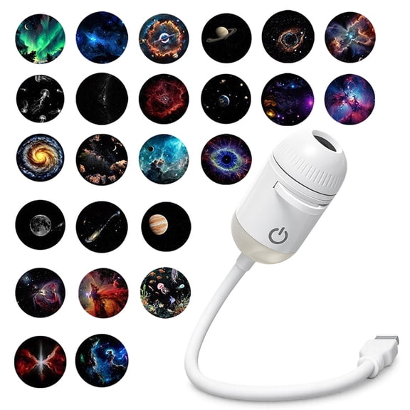 Salange 2-in-1 USB Projector Night Light with 24 Sliding Projection Films, Adjustable Brightness 360° Rotating Design for Car and Home Decoration,White