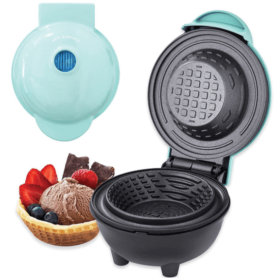 Salange Electric Waffle Bowl Maker - 350W Non-Stick Dessert Maker with Indicator Light  for Ice Cream Bowls, Cones, and Breakfast Waffles, Turquoise
