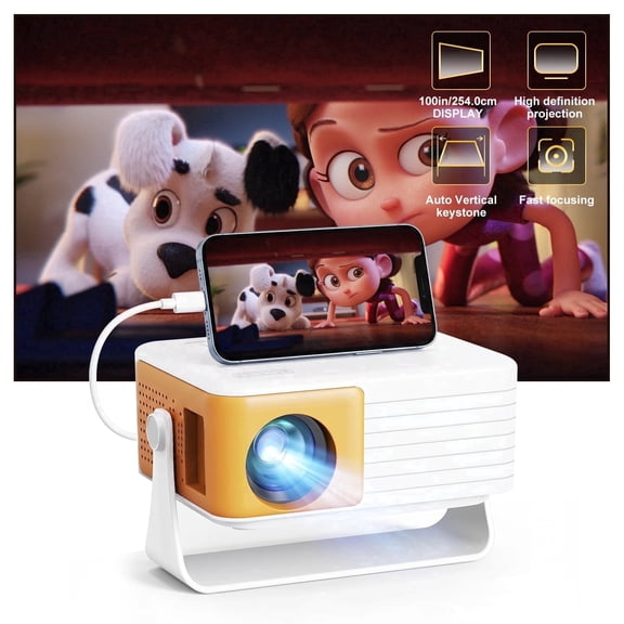 Salange FHD 1080P Supported Mini Projector with Screen Mirroring,Portable Home Theater Projector Compatible with HDMI/USB/AV/TF, Yellow