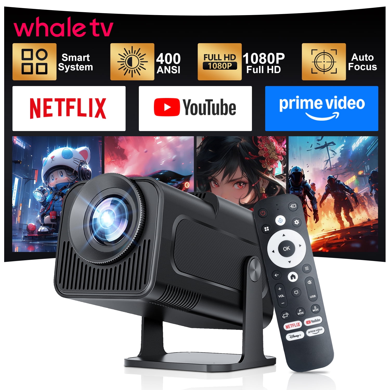 Salange Native 1080P Portable Video Projector 4K Android 11 with Wifi and Bluetooth Auto Keystone Correction Short Throw
