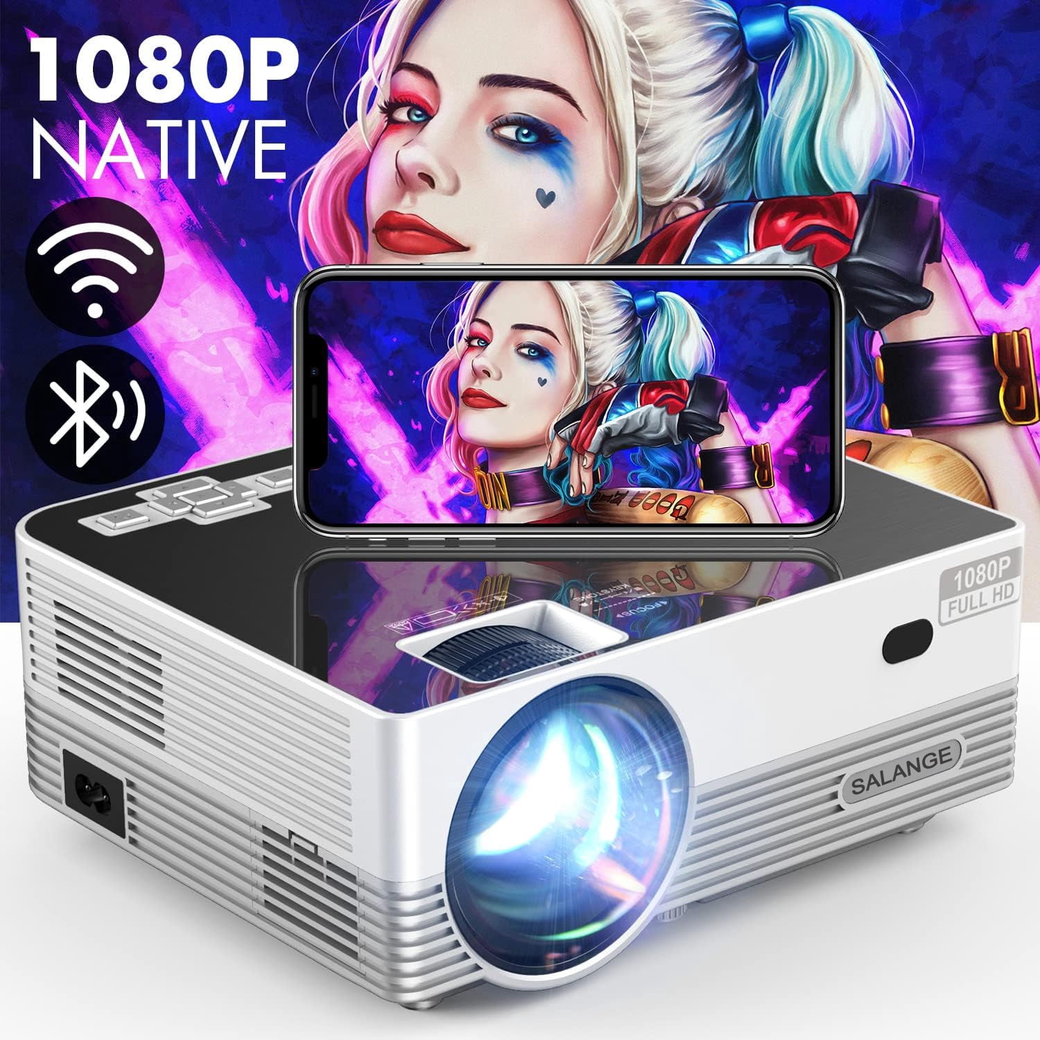 Salange LCD Display Native 1080p Smart Projector with WiFi and Bluetooth, Auto Keystone, with Speaker, Official Dolby Audio Supported, HDR Support for Outdoor Movies Home Theater