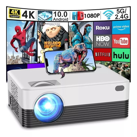 Salange Native 1080p Support Projector with Wifi and Bluetooth,3500 Lumens Supported 4K Full HD Projector,Screen Mirroring Function,White&Gray