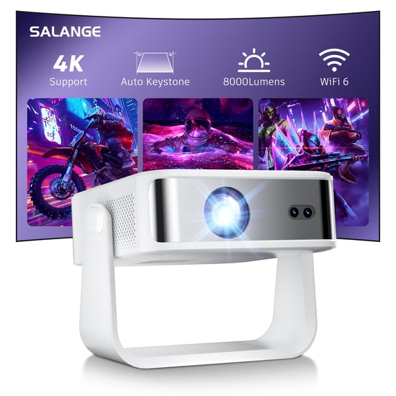 Salange Portable Projector 4K 1080P Support,Auto Focus &Keystone, Built in Wifi and Bluetooth,HD Outdoor Movie Projector for Home