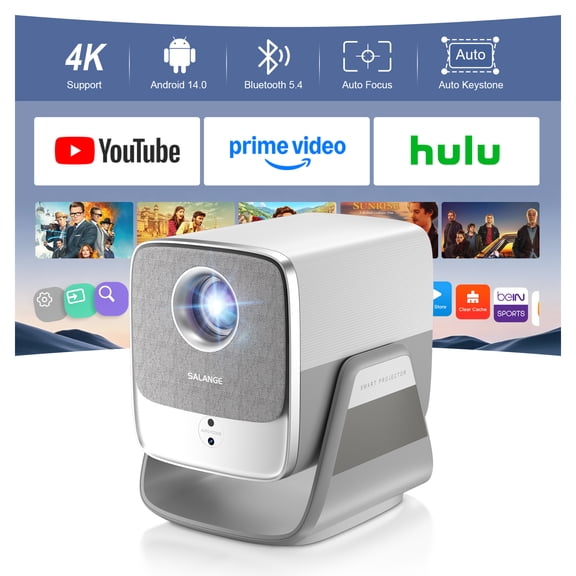 Salange Projector Native 1080p 4K Support with Wifi and Bluetooth5.4, Auto Focus,26000 Lumens Movie Projector with Dolby Sound,Gray
