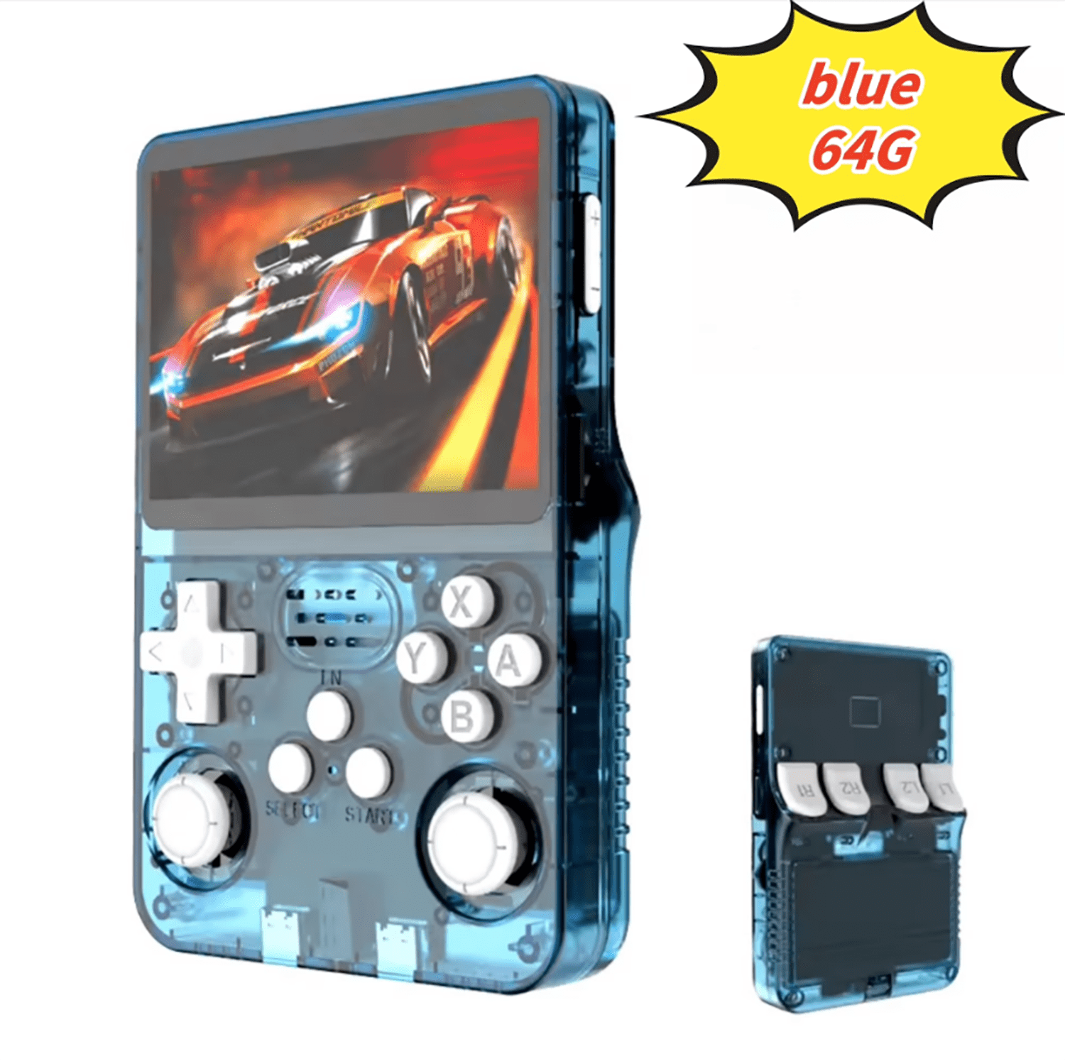 Salange R36S Open Source Handheld Game Console, 3.5-inch 3D RGB screen, Dual Joystick, Arcade Nostalgia, Blue, 64G