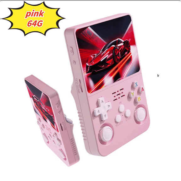 Salange R36S Open Source Handheld Game Console, 3.5-inch 3D large screen, GBA Dual Joystick, Arcade Nostalgia, Pink, 64GB