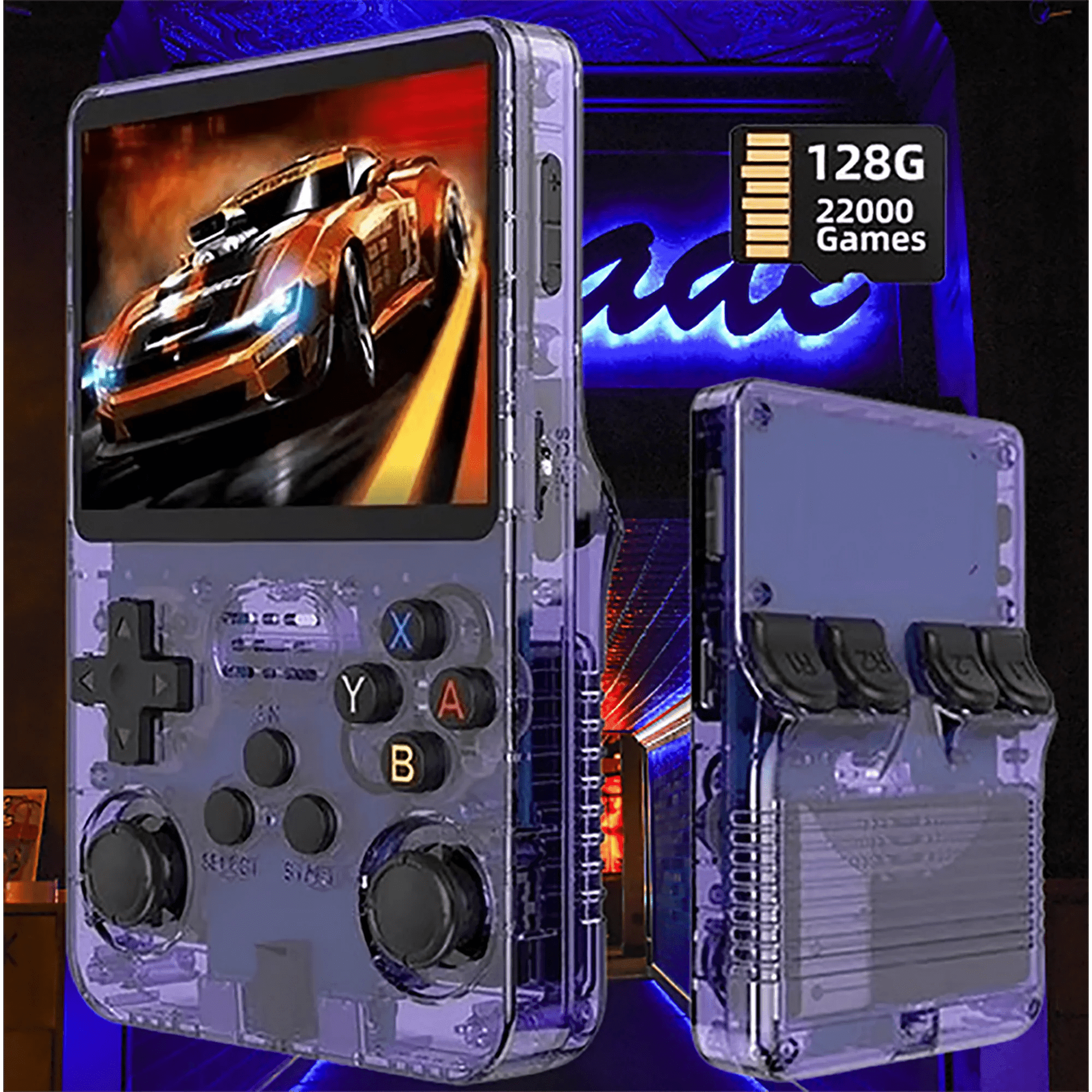 Salange R36S Open Source Handheld Game Console, GBA Dual Joystick, Purple, 128GB