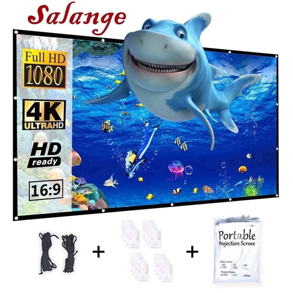 Salange Wall Mount 100" Movie Indoor/Outdoor Foldable Anti-Crease Projector Screen,Home Movie Screen Polyester Fibre,White