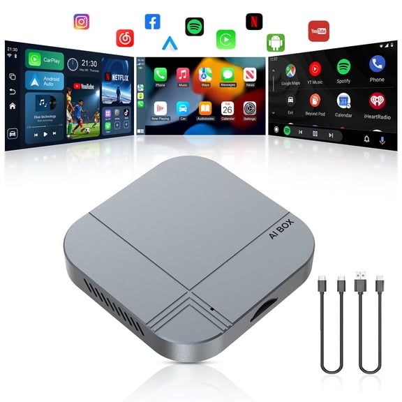 Salange Wireless CarPlay AI Box,3-IN-1 Adapter for Android Auto & Apple,Support TF Card 2+16G with Plug & Play Dongle for Car, Android 12+, iOS 10.0+