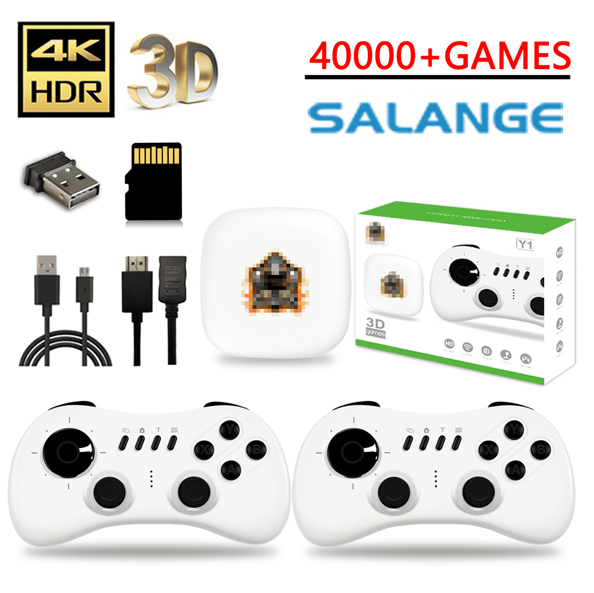 Salange Y1 Retro Game Box 64G Games Stick 2.4G Wireless Controller 4K Retro Classic Games
