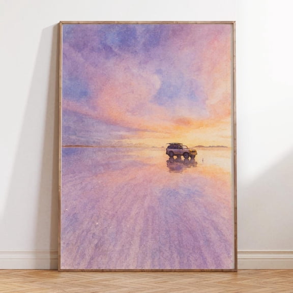 Salar de Uyuni Bolivia Sunset Desert Wall Art, Unframed Paper Print Size 8x12