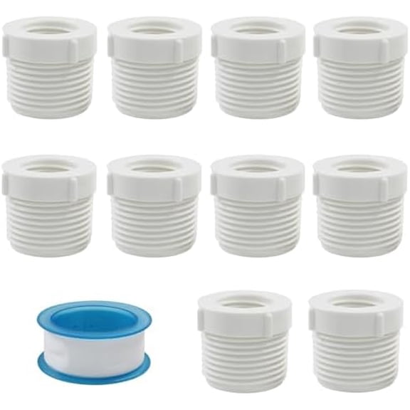 Salate 10PCS 1 Inch Male Thread to 3/4 Inch Female Threaded PVC Pipe Fittings, Reducer Bushing PVC Pipe Fittings Adaptor Coupling for connecting pipe, White