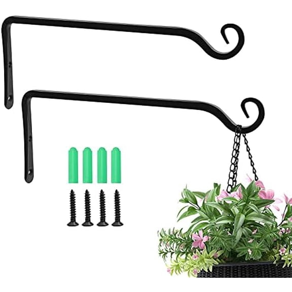 Salate 2 Pack 10 Inch Premium Decorative Metal Iron Wall Hangers for Home Decor, Indoor Outdoor Plant Bracket Rustic Hanging Gardening Hooks for Planters, Bird Feeders, Lanterns, Wind Chimes (Black)