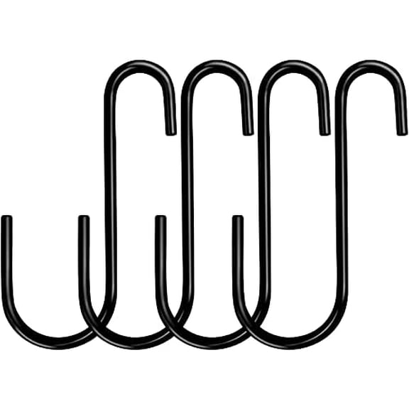 Salate 6 Inches Large S Hooks Heavy Duty, Black S Shaped Fence Hanger Hooks for Hanging Plants,Wind Chimes,Gardening Tools,Lights,Pool Equipment,Bird Feeder,Bird House,Indoor Outdoor Use - 4 Pack