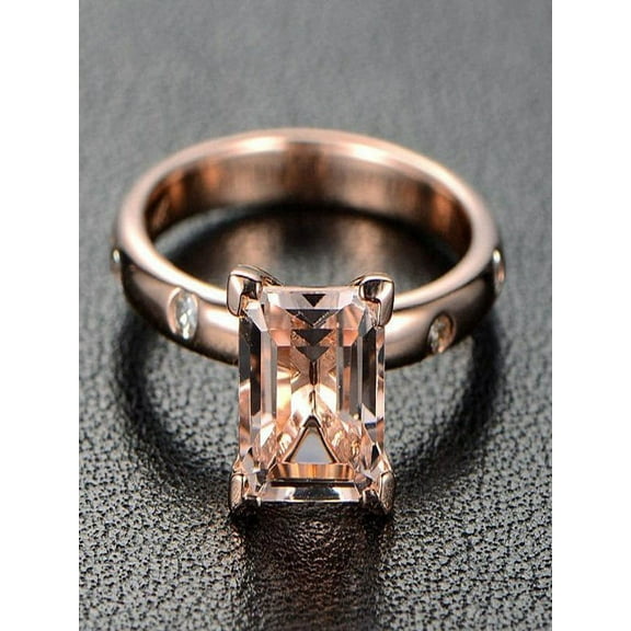 Sale: 1.10 Carat Peach Pink Morganite (princess cut Morganite) and Diamond Engagement Ring in 10k Rose Gold