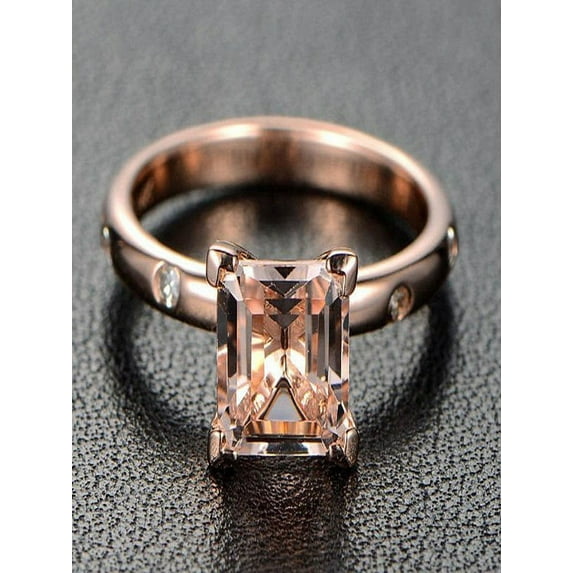 Sale: 1.10 Carat Peach Pink Morganite (princess cut Morganite) and Diamond Engagement Ring in 10k Rose Gold