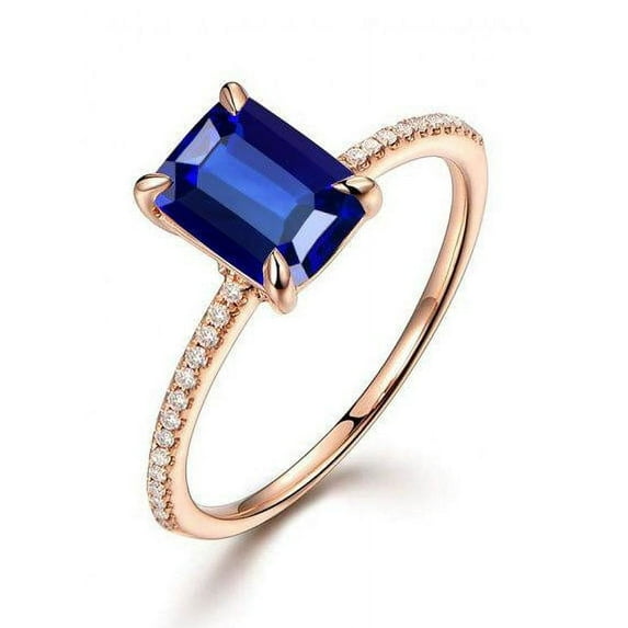 Sale: 1.25 Carat Blue Sapphire and Diamond Engagement Ring in 10k Rose Gold for Women on Sale