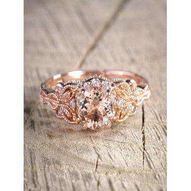 Sale 1.25 Carat Peach Pink Morganite (Round Shaped Morganite) and Diamond Engagement Ring in 10k Rose Gold Jewelry