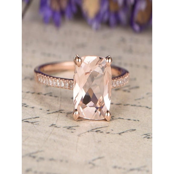 Sale: 1.25 Carat Peach Pink Morganite (cushion cut Morganite) and Diamond Engagement Ring in 10k Rose Gold
