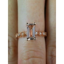 Sale: 1.25 Carat Peach Pink Morganite (emerald cut Morganite) and Diamond Engagement Ring in 10k Rose Gold