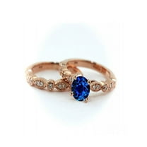 Sale: 1.50 carat Round Cut Sapphire and Diamond Bridal Set in 10k Rose Gold affordable engagement wedding set