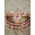 thumbnail image 1 of Sale On 2.25 Carat Pear Shape Morganite And Diamond Moissanite Halo Trio Bridal Wedding Ring Set Antique Vintage Design Milgrain In 10K Rose Gold For Women, Promise Ring, Anniversary Ring, 1 of 2