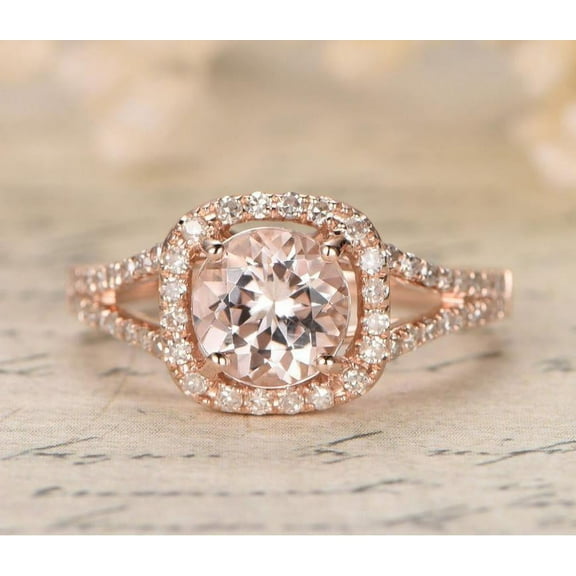 Sale 2 Carat 6mm Round Cut Halo Morgnaite Engagement Ring With Diamond Moissanites For Women With 18K Round Cut Gold Plating, Promise Ring, Anniversary Ring