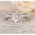 thumbnail image 1 of Sale 2 Carat Peach Pink Morganite (7x5mm Emerald Cut Morganite) and Diamond Moissanite Engagement Ring Wedding Bridal Set in 10k White Gold, 1 of 3