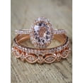 thumbnail image 1 of Sale 2 carat Antique Milgrain Round Morganite and Diamond Trio Ring Set in 10k Rose Gold with One Halo Engagement Ring and 2 Wedding Bands, 1 of 2