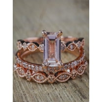 Sale 2 carat Morganite and Diamond Trio Ring Set in 10k Rose Gold with One Engagement Ring and 2 Wedding Bands