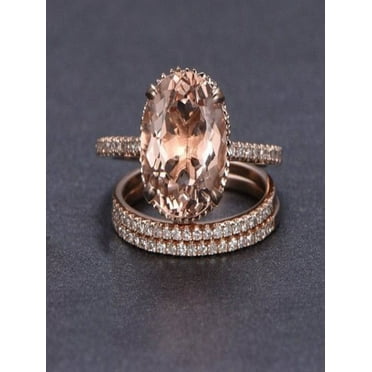 Sale 2 carat Morganite and Diamond Trio Ring Set in 10k Rose Gold with One Engagement Ring and 2 Wedding Bands